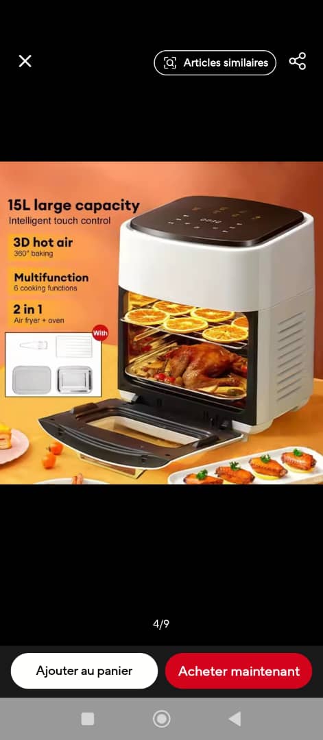 Grande friteuse à air électrique 15 Litres, four domestique intelligent, four à convention multifonction sans huile , 6 modes de cuisson