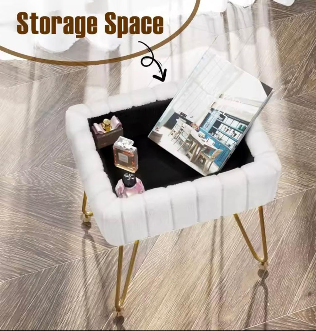 Tabouret de maquillage , pieds en métal souple avec pieds antidérapants, siège rembourré en fourrure , chaise de maquillage multifonctionnel moderne .