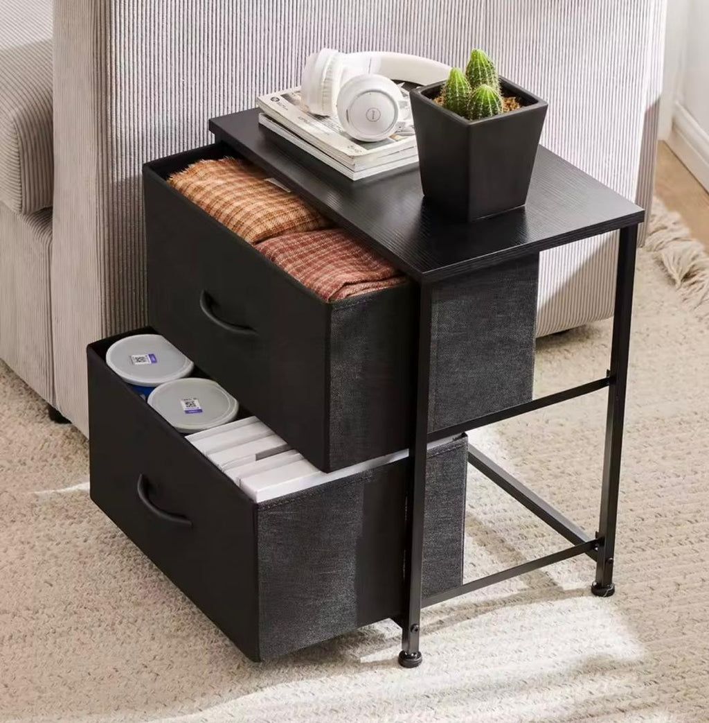 Table de chevet café canapé table à thé armoire de rangement armoire, chambre vêtements, affichage 2 tiroirs en tissu armoire meubles.