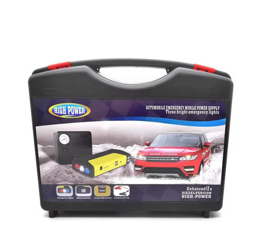 Démarreur d’urgence automobile en cas de batterie faible , compresseur pneu, ballon, fauteuil gonflable . Power bank pour ordinateur , power Pour téléphone , le démarreur de saut de voiture multifonctionnel avec affichage LED .