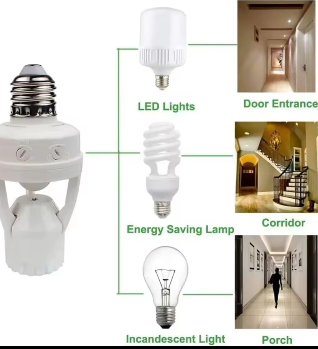 Socle de Lampe avec Capteur de Mouvement E27, Interrupteur d'Induction Humaine avec Contrôle de Retard de Temps, Convertisseur LED Câblé 85-265V pour Utilisation Électrique en chambre, contrôle automatique de lumière , jusqu’à 3 mètres de distance.