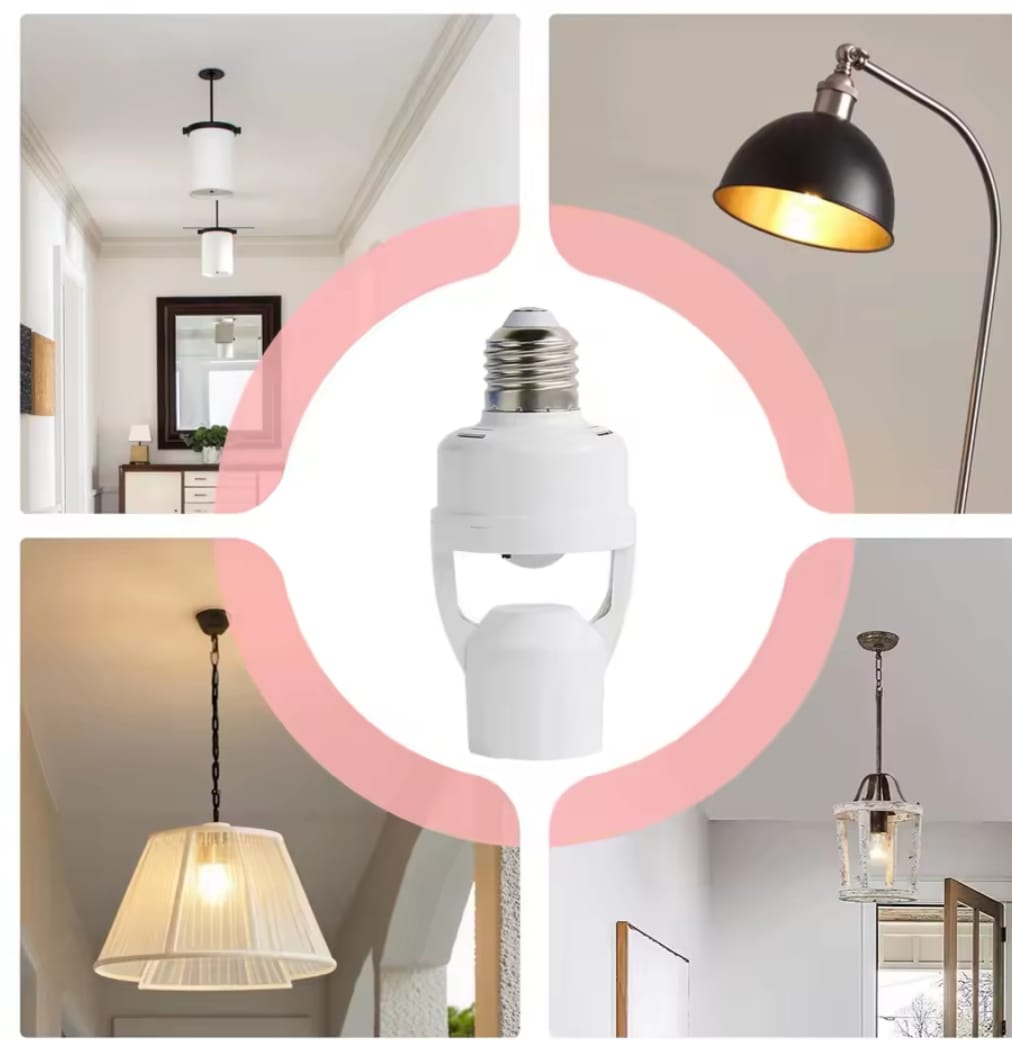 Socle de Lampe avec Capteur de Mouvement E27, Interrupteur d'Induction Humaine avec Contrôle de Retard de Temps, Convertisseur LED Câblé 85-265V pour Utilisation Électrique en chambre, contrôle automatique de lumière , jusqu’à 3 mètres de distance.