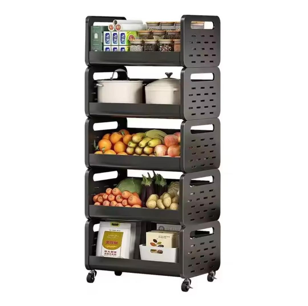 Promo 17000f au lieu de 38000f.            Panier de cuisine support de rangement ménage , ajouter des fruits et légumes, multi fonctionnel petit chariot , multi étages , plancher debout mobile , démontable et métal .