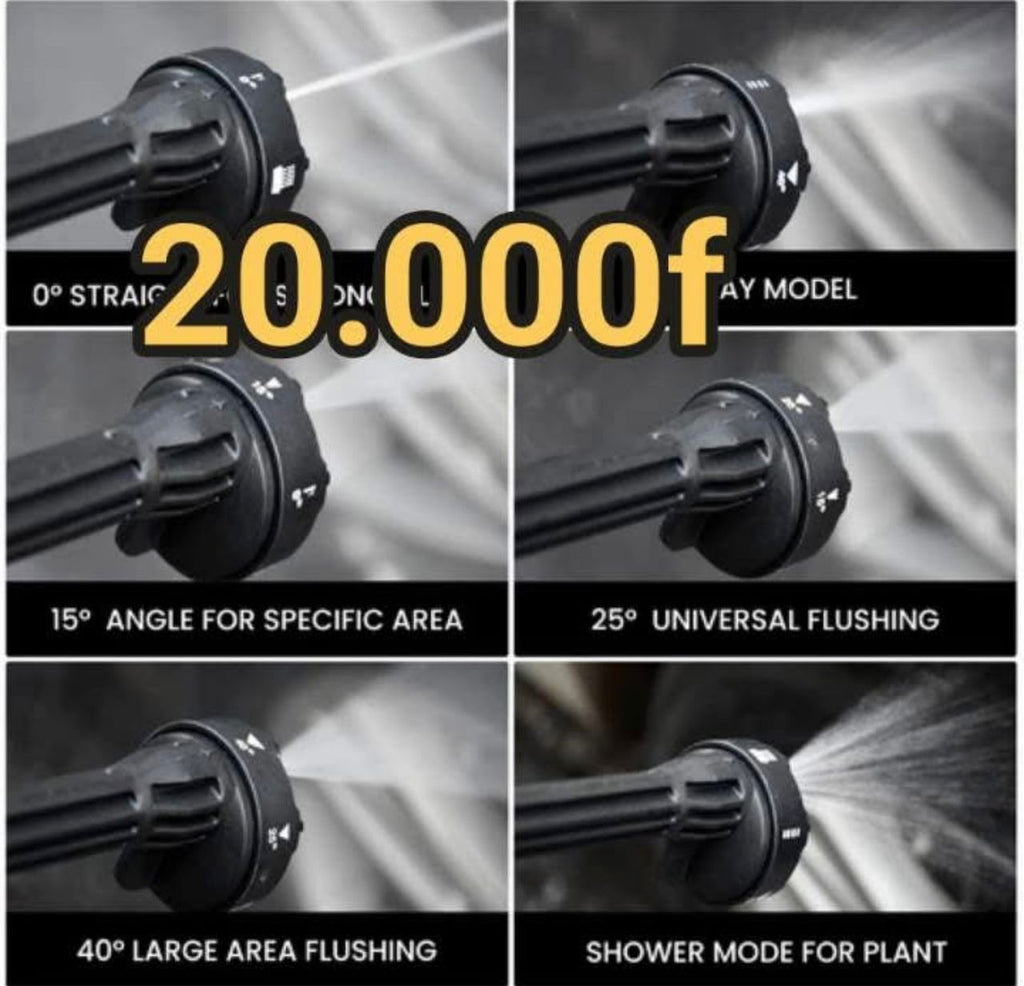 Pistolet à eau de lavage de voiture, 6 trous , batterie au lithium, haute tension, 1 batterie . Pression maximale 90 BAR , puissance moteur : environ 200w , temps de charge : 4h .