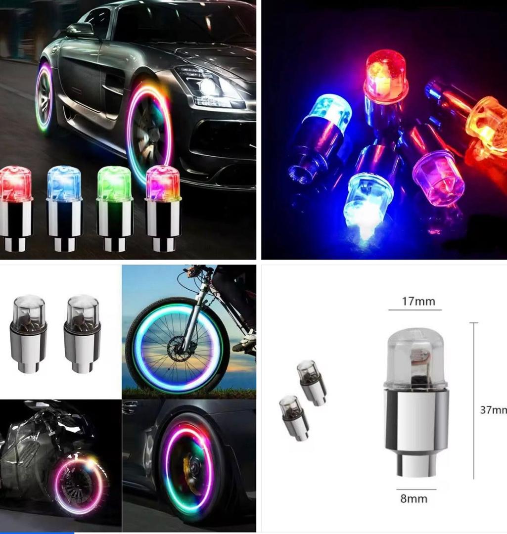 Prix : 2 à 2500f au lieu 6000f Transformer votre vélo, moto où voiture avec ses lumières LED pour valve de roues,ultra facile à installer, elles s'activent automatiquement en roulant pour un effet lumineux .