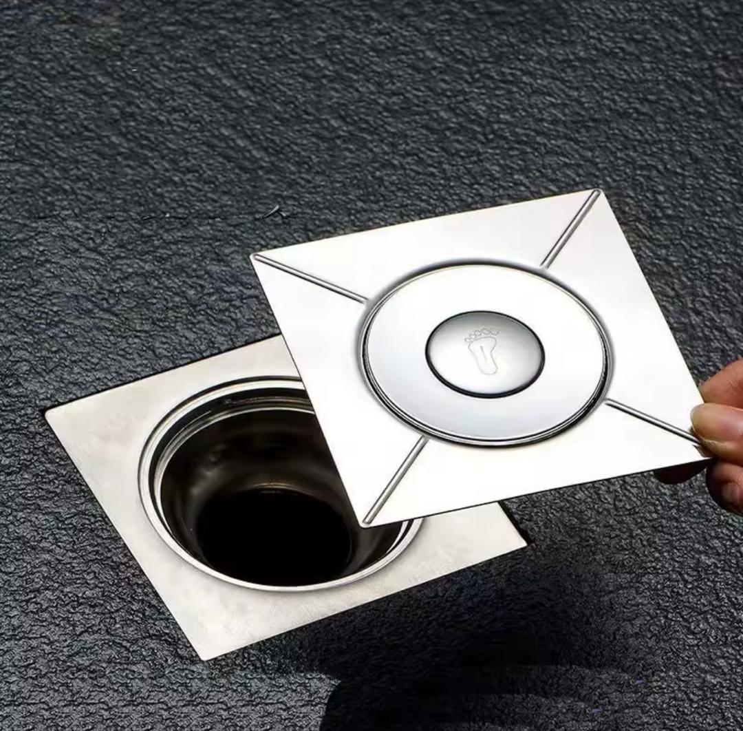Prix : 2000f au lieu 6000f .     Siphon de sol rond à pied escamotable, couvercle HOFloor , salle de douche, bouchon de vidange à pousser vers le bas, drain de douche en acier inoxydable