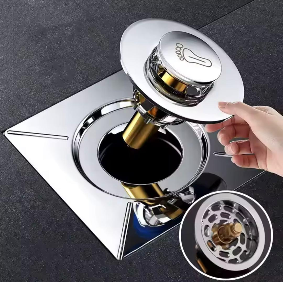 Prix : 2000f au lieu 6000f .     Siphon de sol rond à pied escamotable, couvercle HOFloor , salle de douche, bouchon de vidange à pousser vers le bas, drain de douche en acier inoxydable