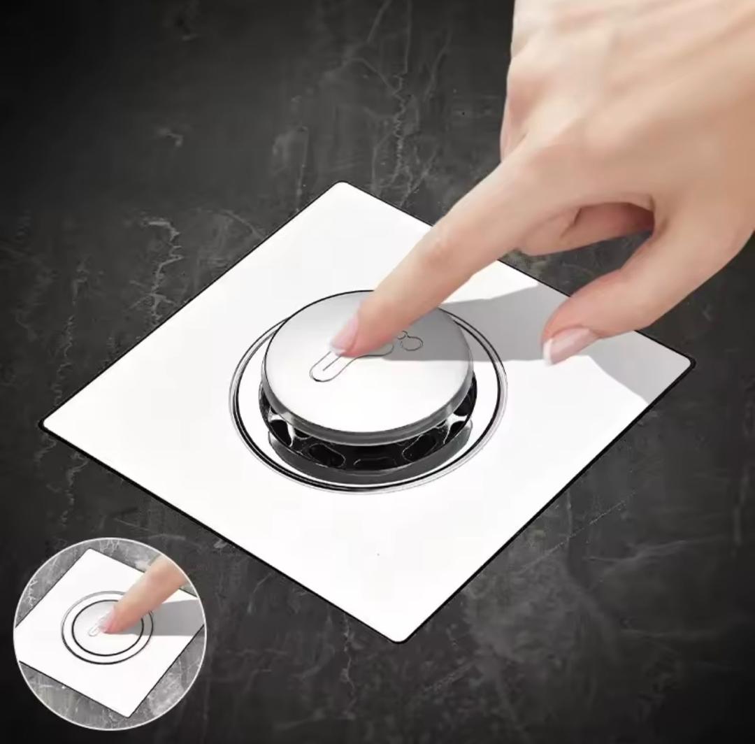 Prix : 2000f au lieu 6000f .     Siphon de sol rond à pied escamotable, couvercle HOFloor , salle de douche, bouchon de vidange à pousser vers le bas, drain de douche en acier inoxydable