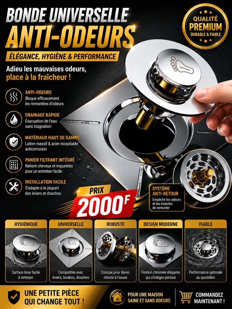 Prix : promo 2000f au lieu 8000f .    Siphon de sol rond à pied escamotable, couvercle HOfloor , salle de douche , bouchon vidange à pousser vers le bas .