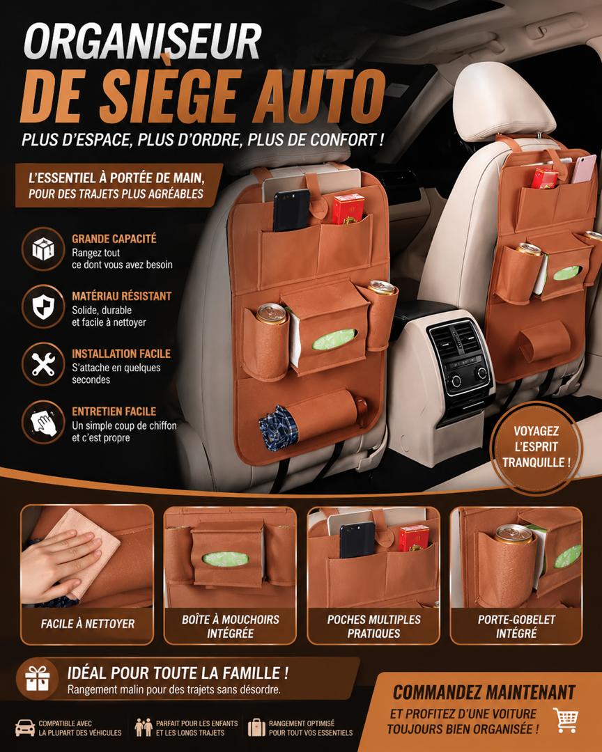 Prix : 1 à 8000f au lieu 18000f .   Sac de rangement pour siège de voiture, sacs suspendu pour dossier de siège, produit multifonction.