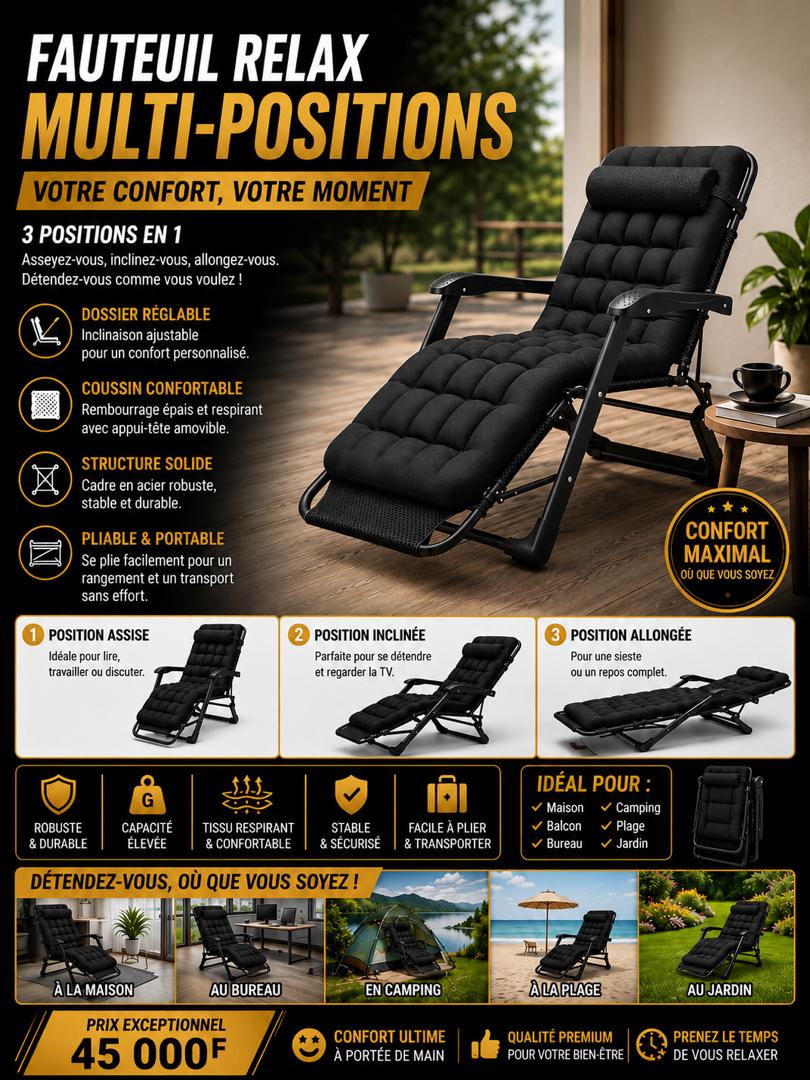 Prix : 45000f au lieu de 68000f .    Lit pickot robuste pliable comme une chaise . Offrez vous un sommeil réparateur avec notre lit et chaise orthopédique et pour le repos .